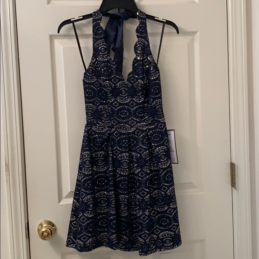 NWT navy blue & silver formal/hoco dress